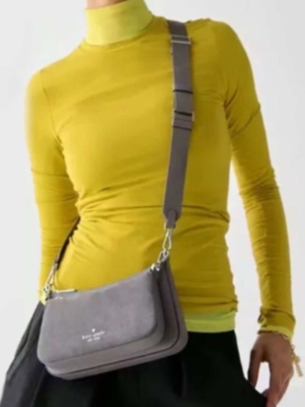 Kate Spade Duet Small Crossbody Bag Hare Grey Suede Leather